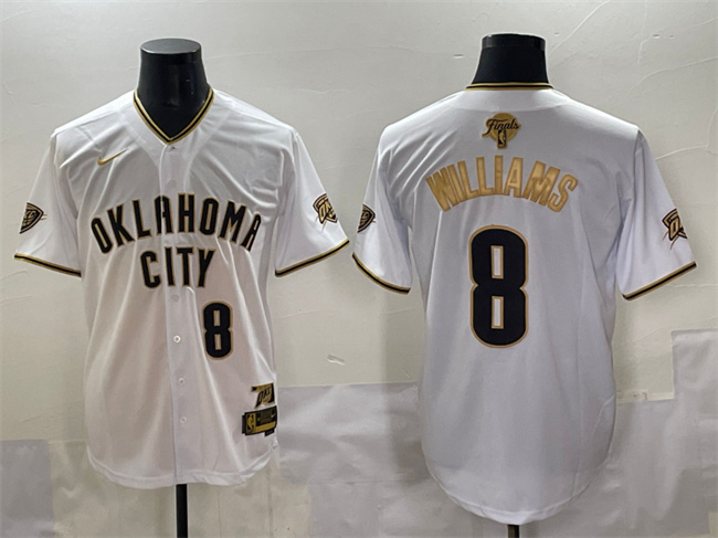 Men's White/Gold Oklahoma City Thunder #8 Jalen Williams 2025 Finals Vapor Stitched Baseball Jersey